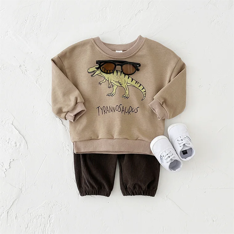Dinosaur Print Pullover & Corduroy Trousers Set – Faye & Lyla Dinosaur Print Pullover & Corduroy Trousers Set – Faye & Lyla