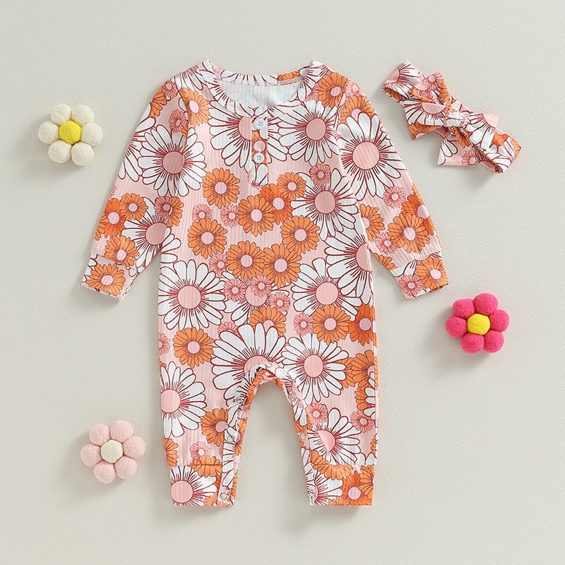 Ribbed Flower Power Romper & Headband