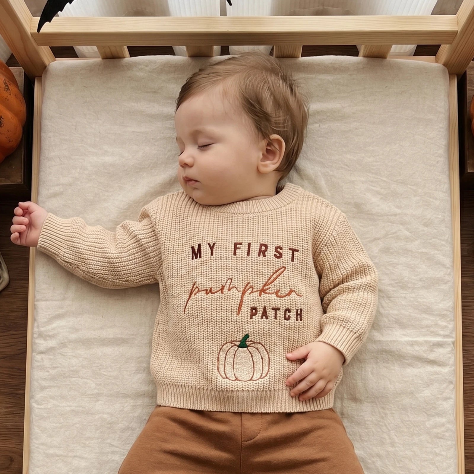 My First Pumpkin Patch Embroidery Knit Sweater