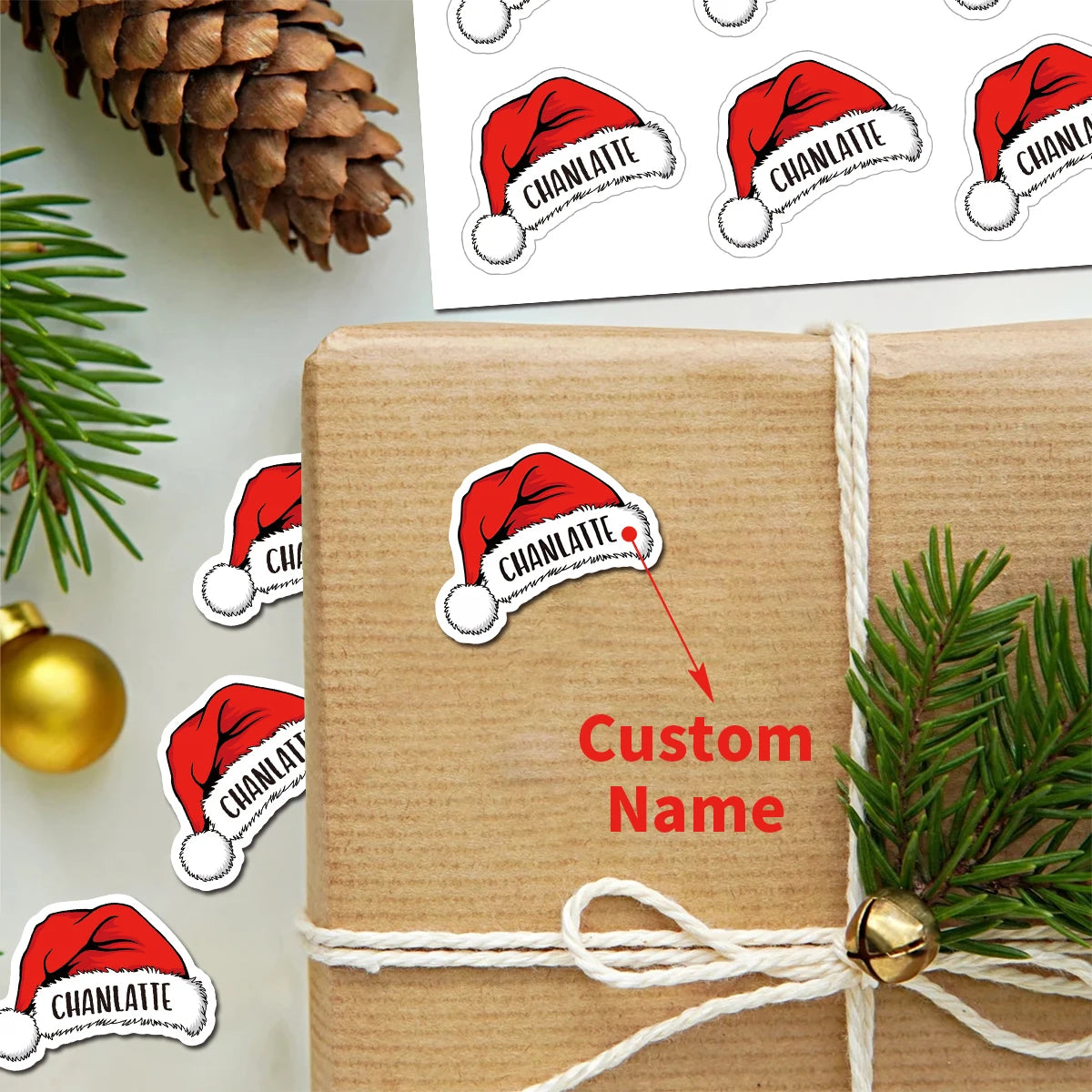 Personalised Santa Hat Stickers (120pcs)