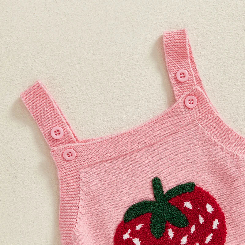 Ruffle Trim Strawberry Knit Romper