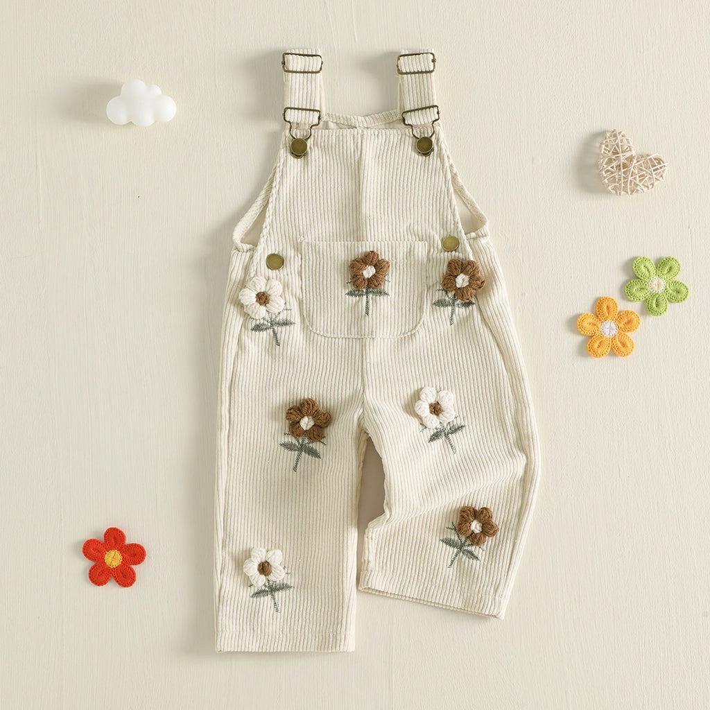 Flower Power Embroidery Corduroy Dungarees
