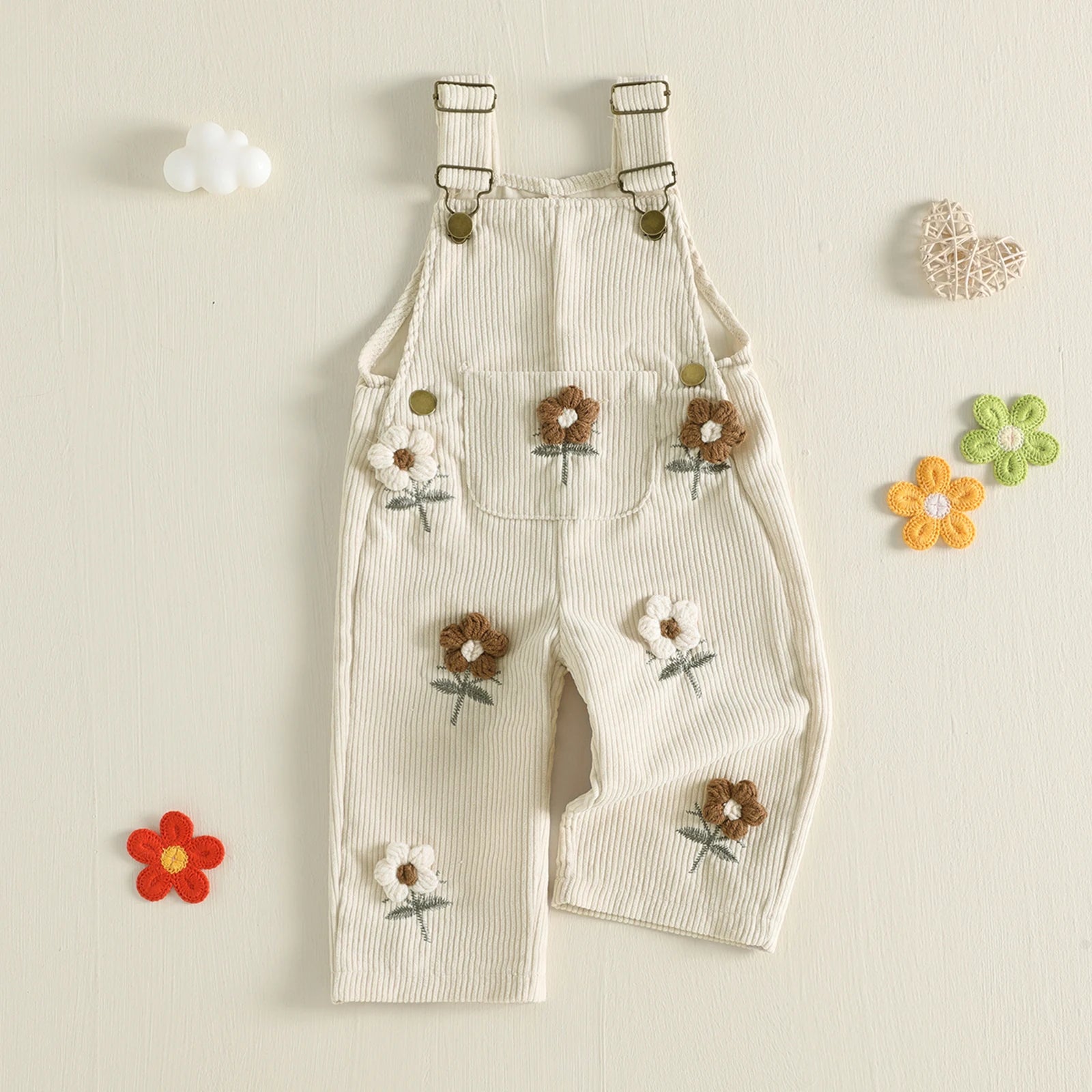 Flower Power Embroidery Corduroy Dungarees