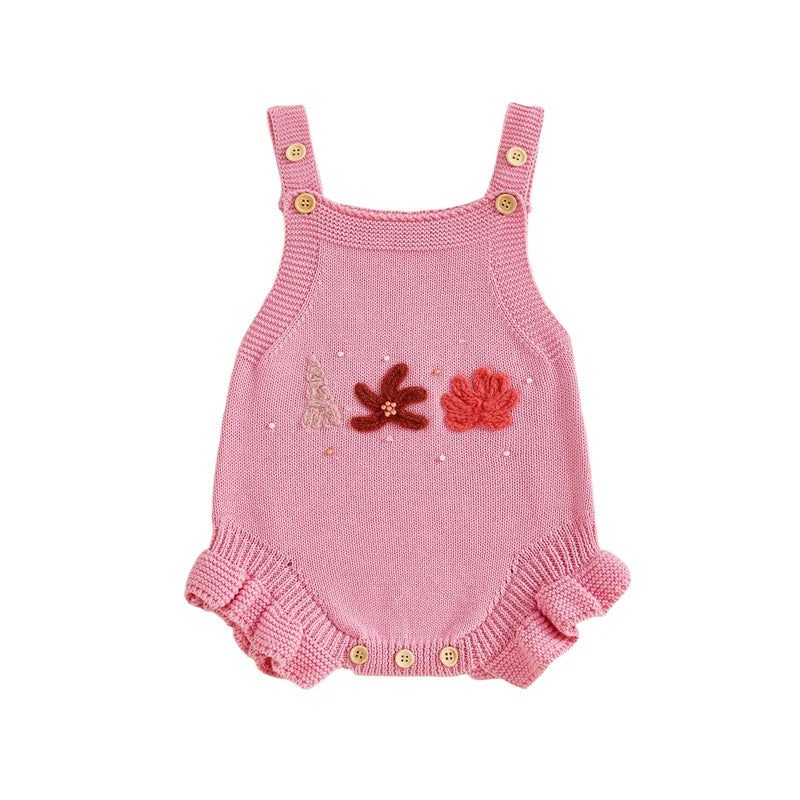 Seashell Embroidery Knit Romper
