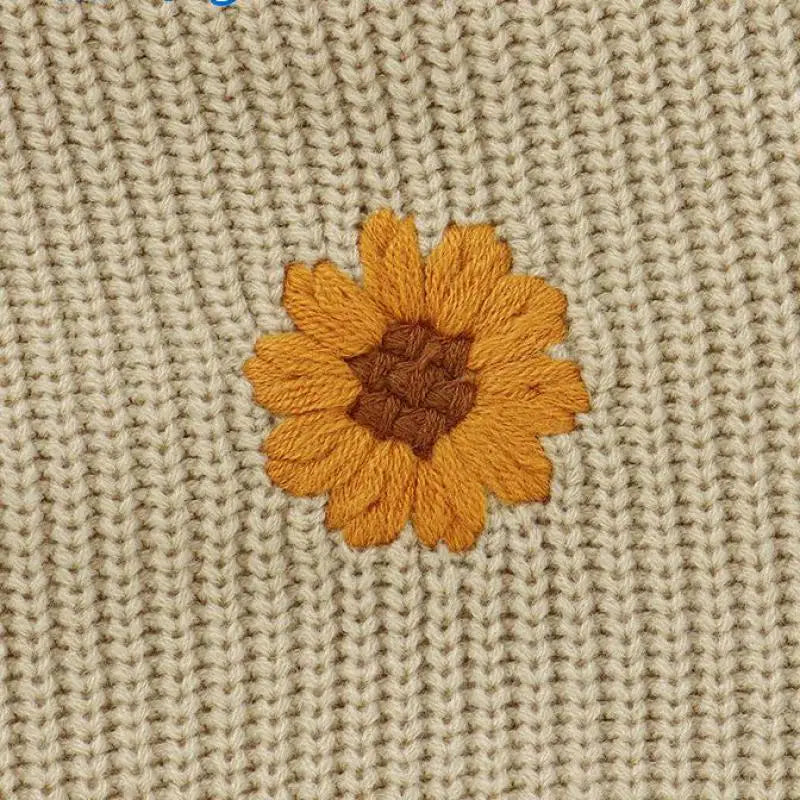 Sunflower Embroidery Knit Romper