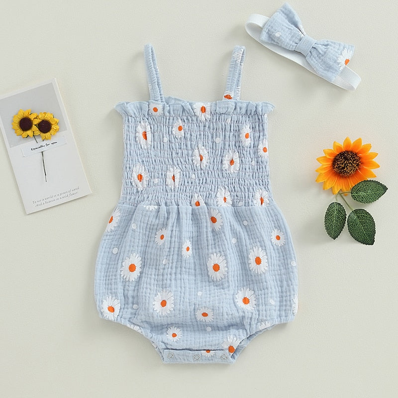 Daisy Print Bandage Romper & Headband