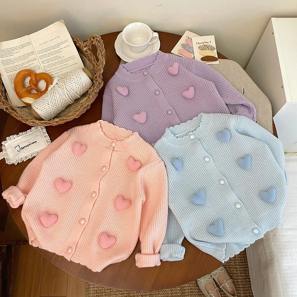 3D Mini Pastel Hearts Cardigan