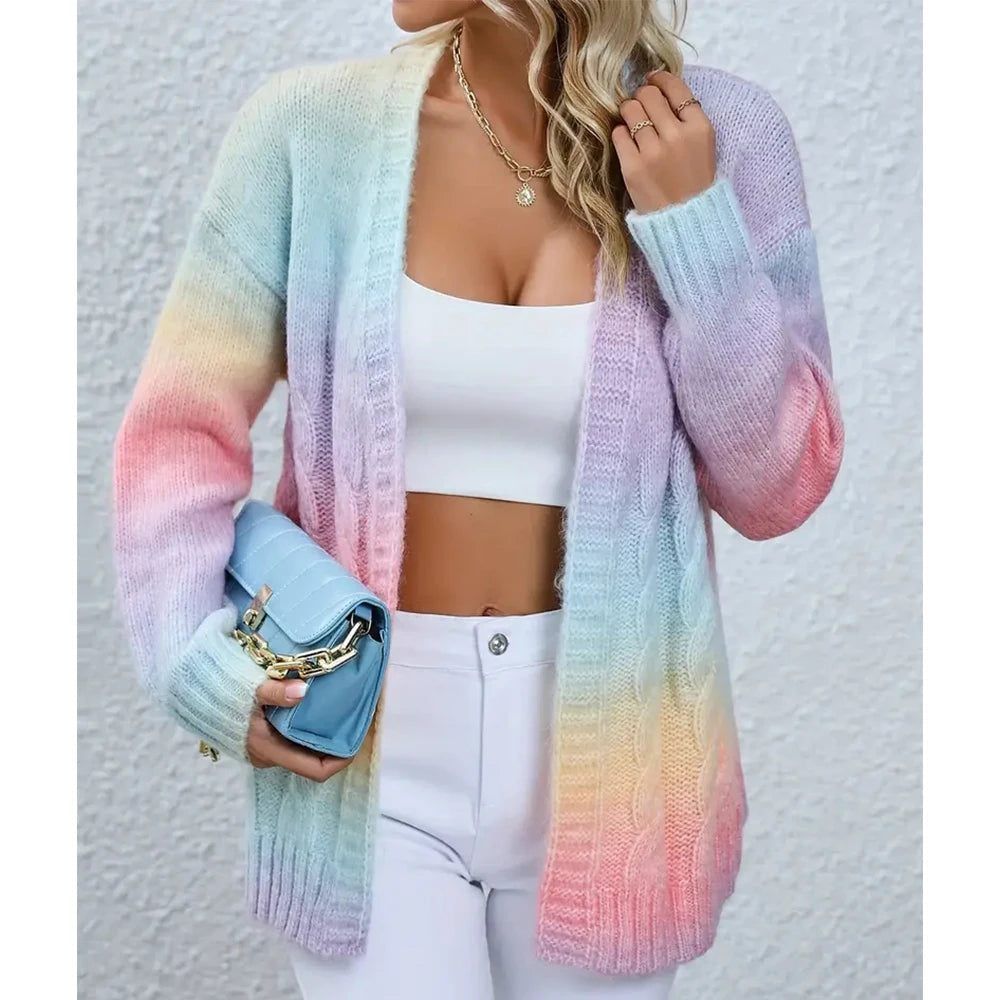 Women's Pastel Ombre Rainbow Cardigan