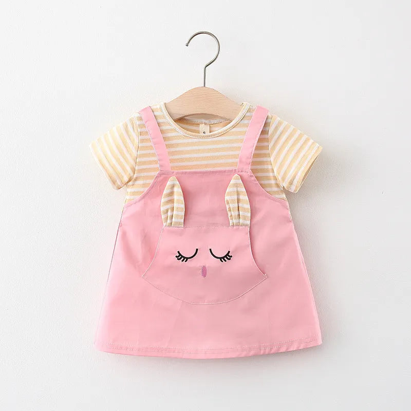Sleepy Bunny Striped Suspender Dress