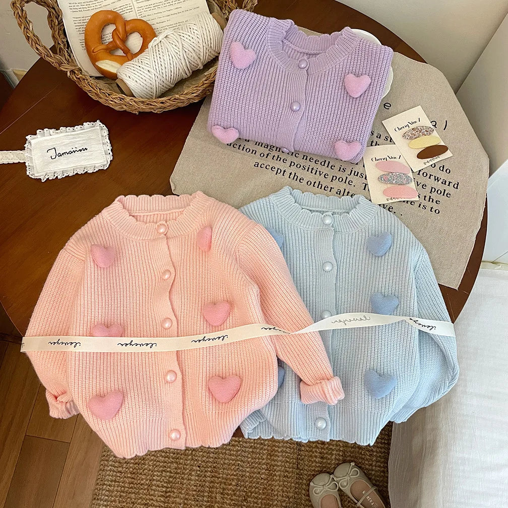 3D Mini Pastel Hearts Cardigan