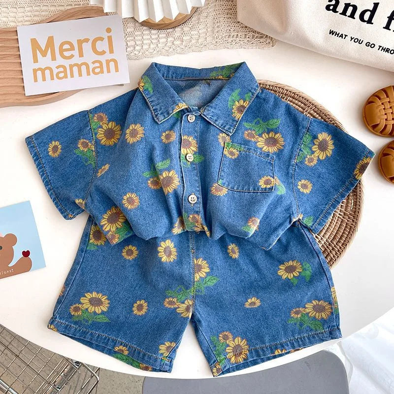 Denim Sunflower Print 2 Piece Set