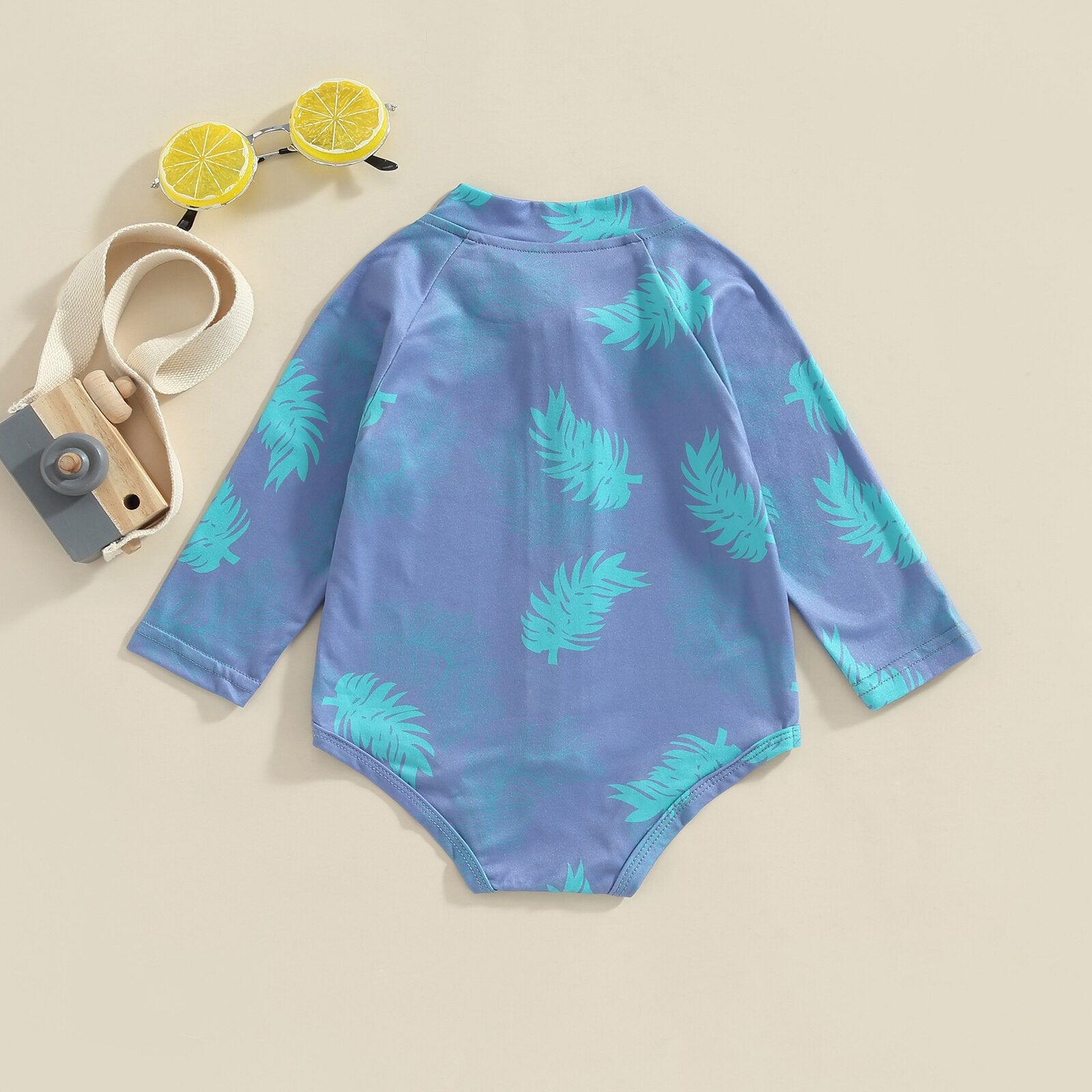 Leaf Print Zip-up Swimsuit