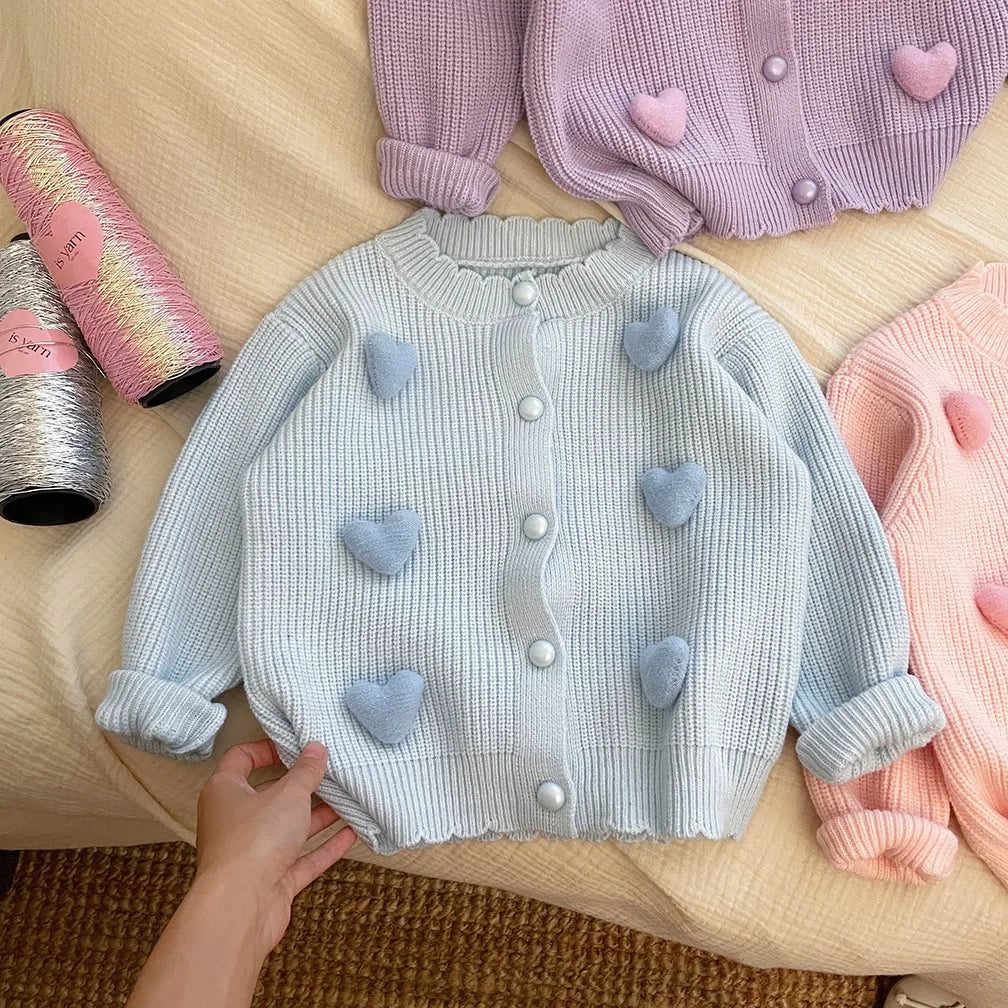 3D Mini Pastel Hearts Cardigan