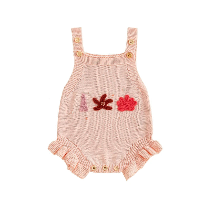 Seashell Embroidery Knit Romper
