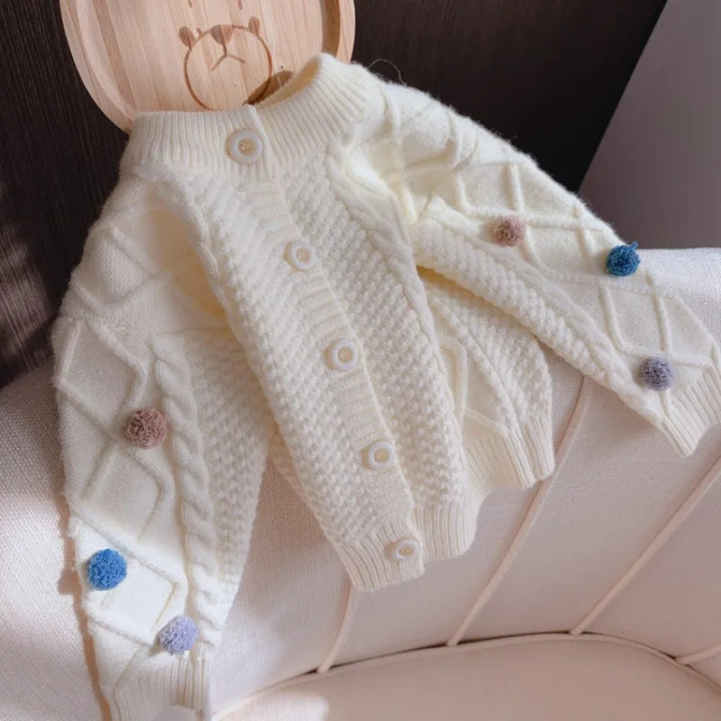 Chunky Pom Pom Knit Cardigan