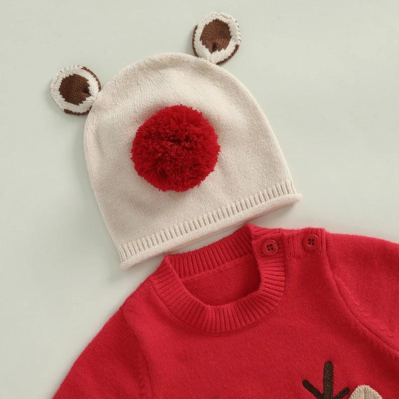 Reindeer Romper & Pom Pom Hat Set