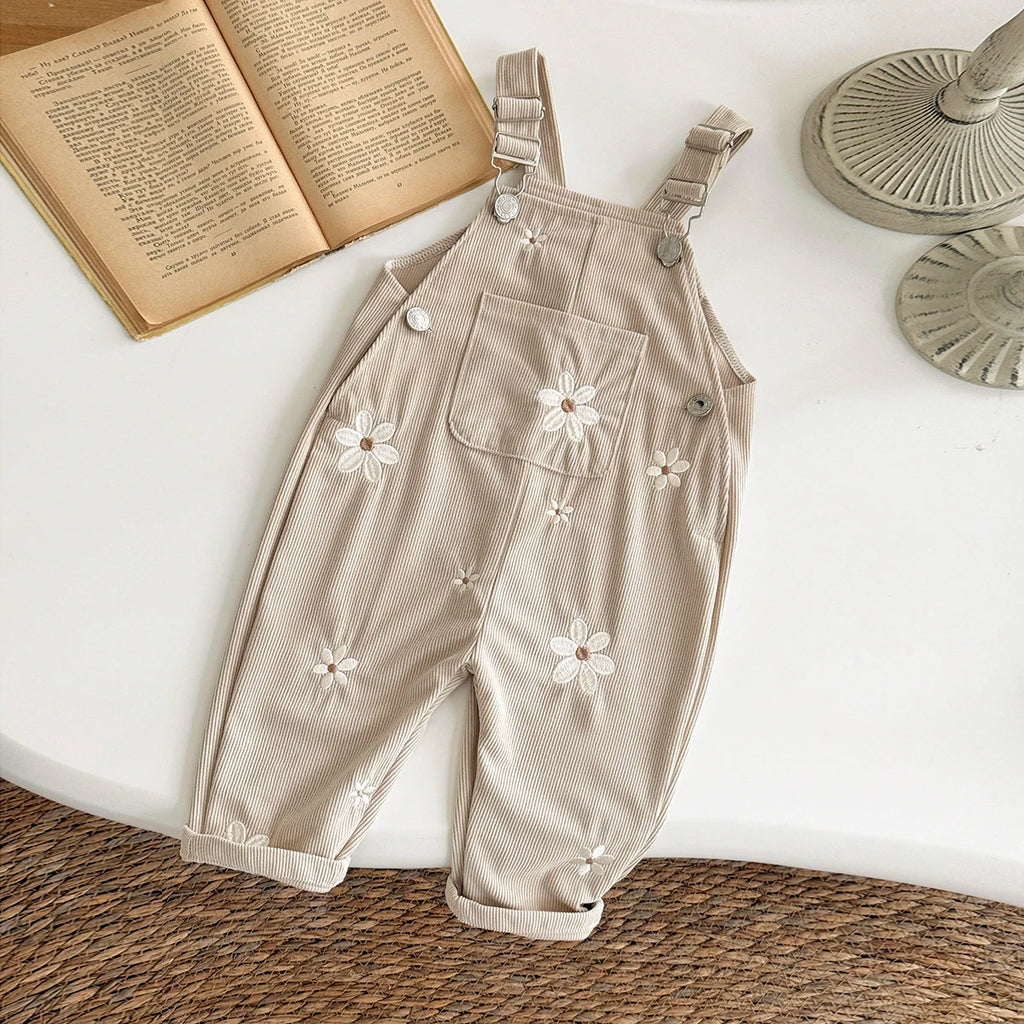 Corduroy Daisy Embroidery Dungarees