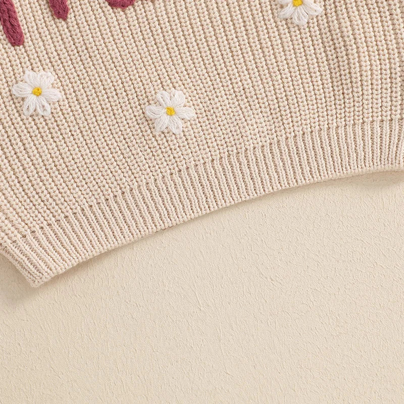 Mini Flower Embroidery Knit Pullover