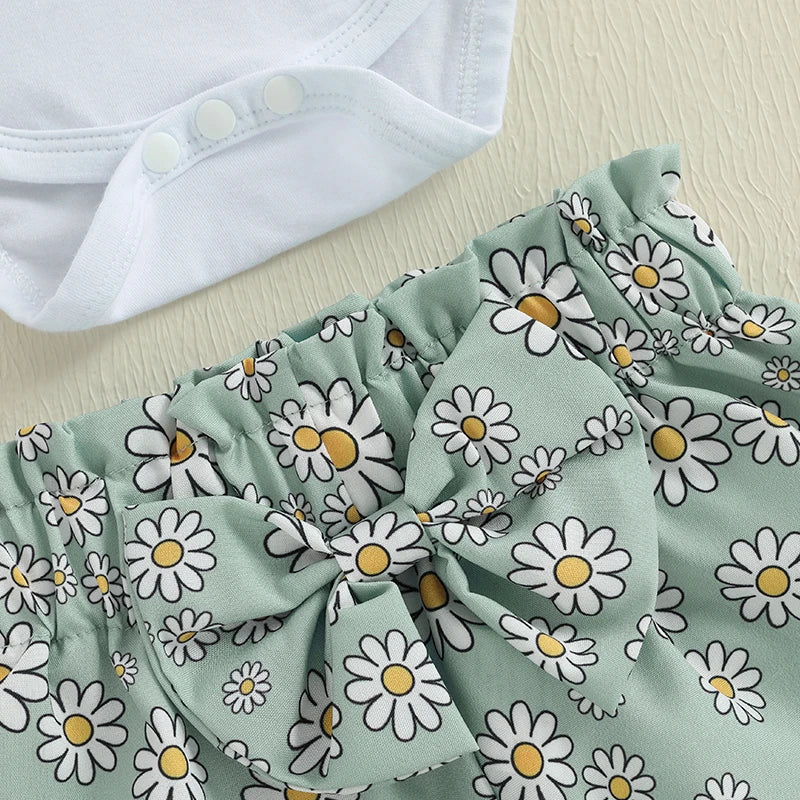 Mama's Mini Daisy Print Romper, Shorts & Headband Set