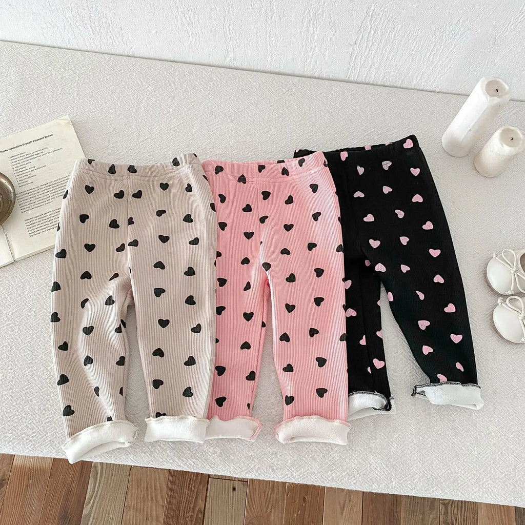 Heart Print Fleece-Lined Leggings