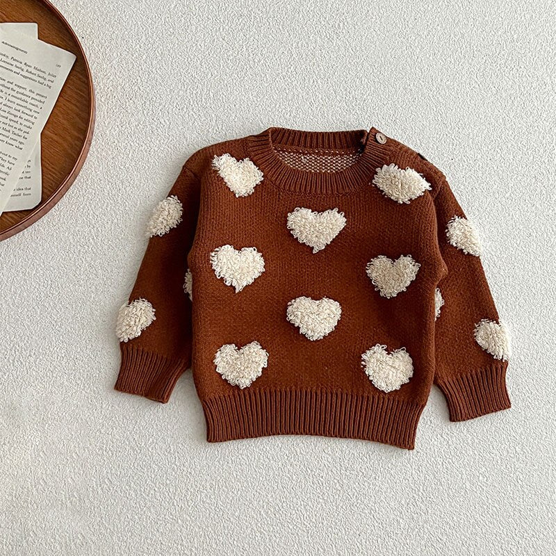 Fuzzy Heart Knit Pullover