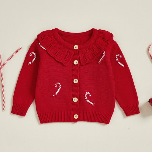 Candy Cane Embroidery Cardigan