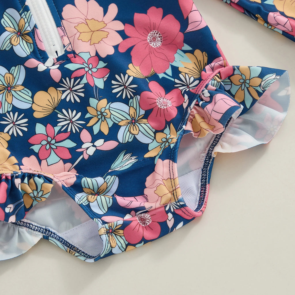 Bold Floral Print Swimsuit and Hat