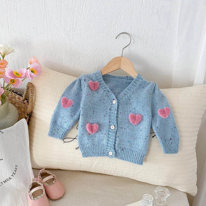 Speckled Knit Romper & Love Heart Cardigan