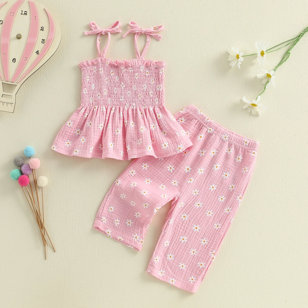 Daisy Print Tie-up Camisole & Trousers Set