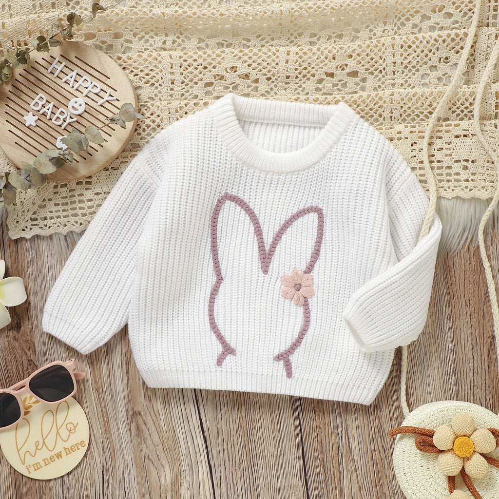 Embroidery Bunny Daisy Knit Pullover