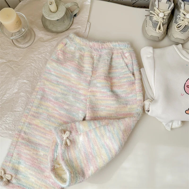 Fleece Rainbow Pastel Wide Leg Trousers