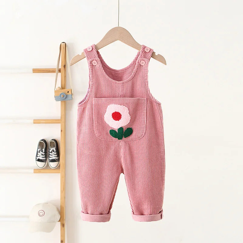 Tulip Embroidery Corduroy Dungarees