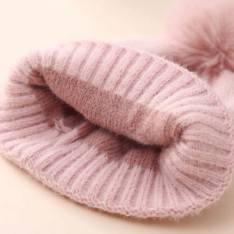 Pom Pom Heart Beanie Hat