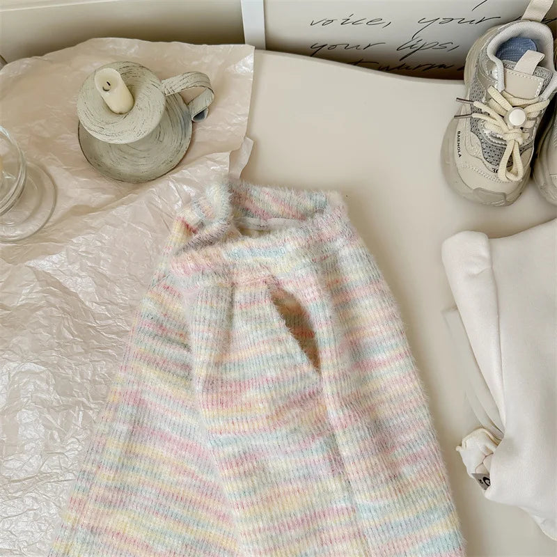 Fleece Rainbow Pastel Wide Leg Trousers