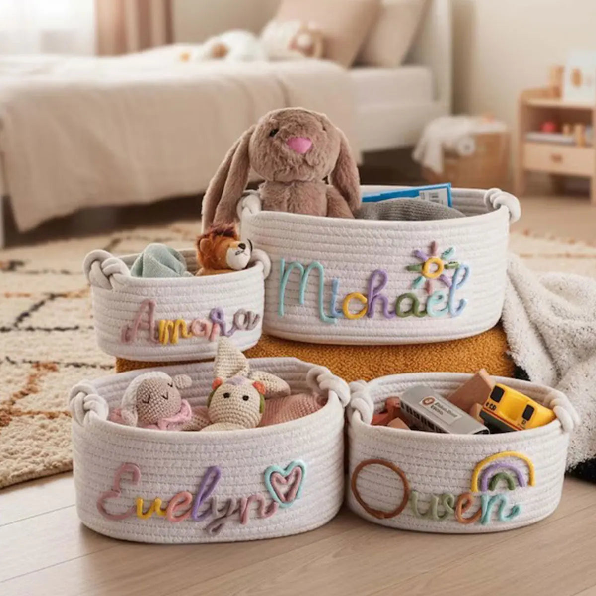 Personalised Name Cotton Rope Storage Basket