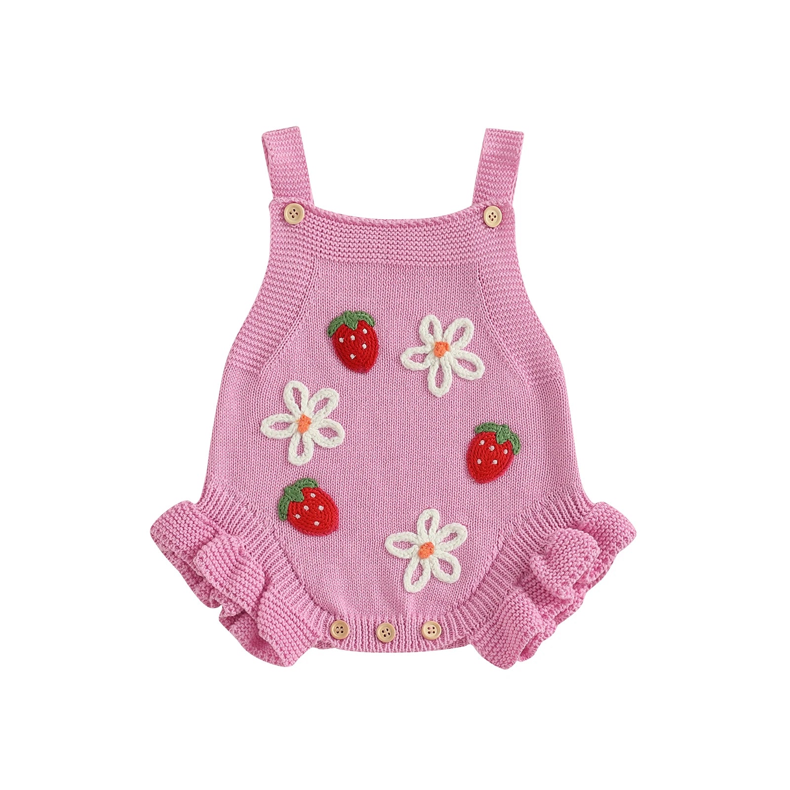 Strawberries & Daisies Embroidered Knit Romper