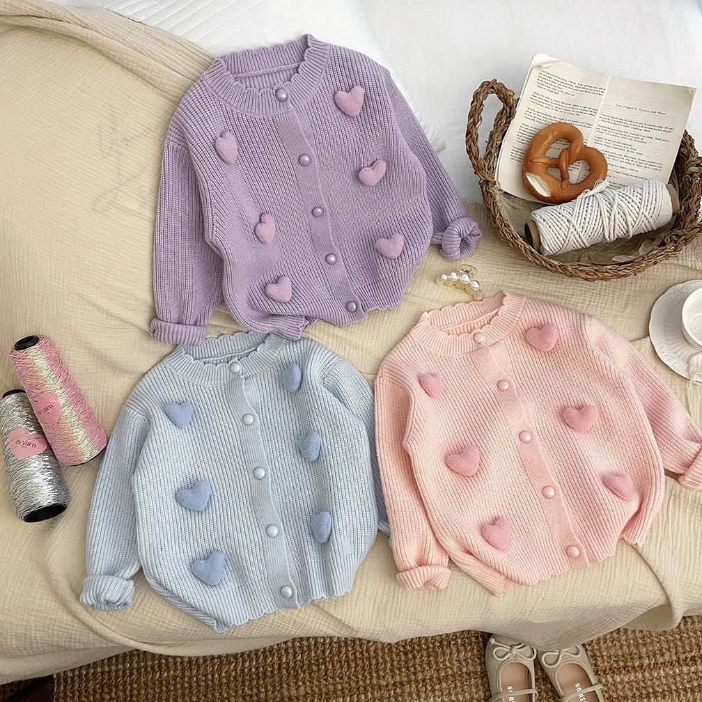 3D Mini Pastel Hearts Cardigan