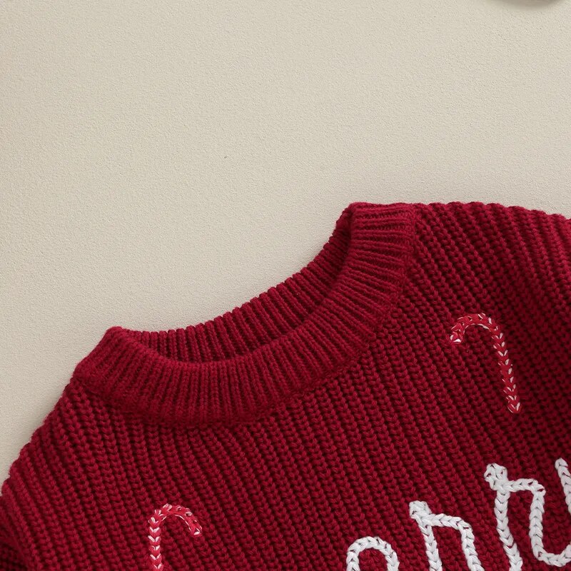 Merry Candy Cane Embroidery Pullover