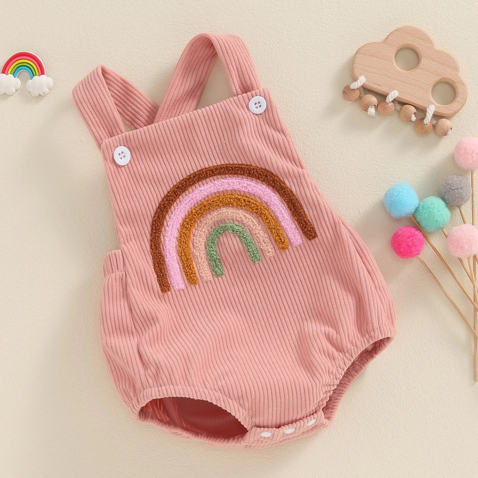 Corduroy Rainbow/Strawberry Romper