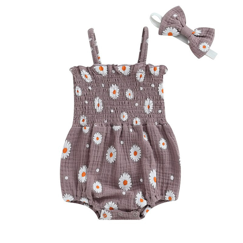 Daisy Print Bandage Romper & Headband