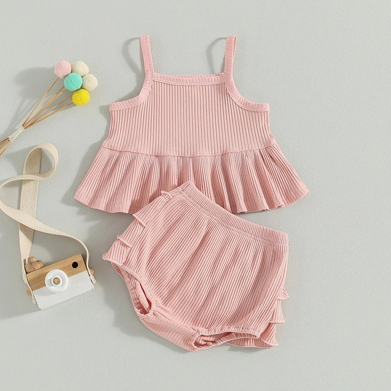 Ribbed Ruffle Peplum Set