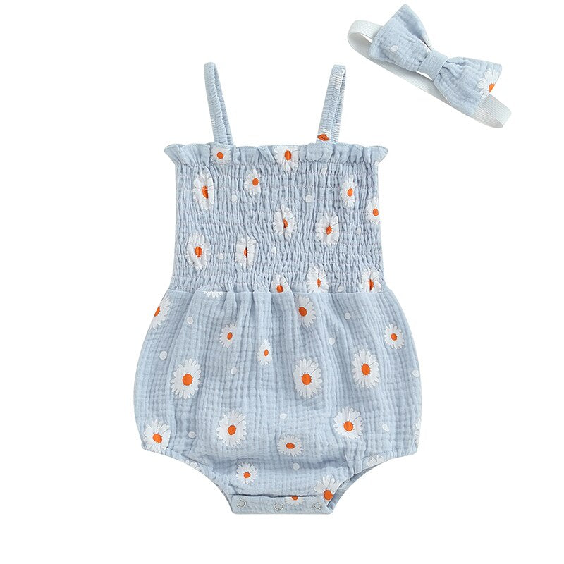 Daisy Print Bandage Romper & Headband