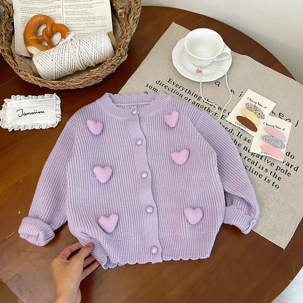 3D Mini Pastel Hearts Cardigan