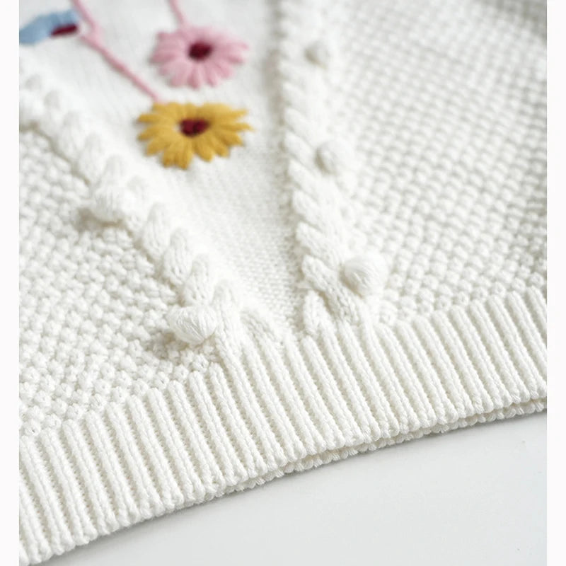 Pastel Daisy Embroidery Knitted Pullover