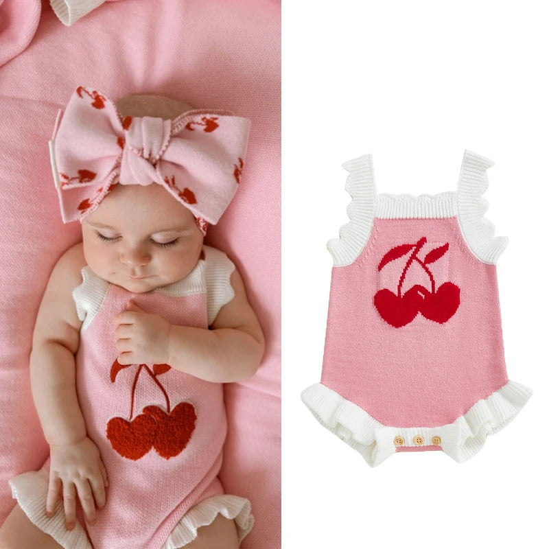 Cherry Heart Ruffle Trim Romper