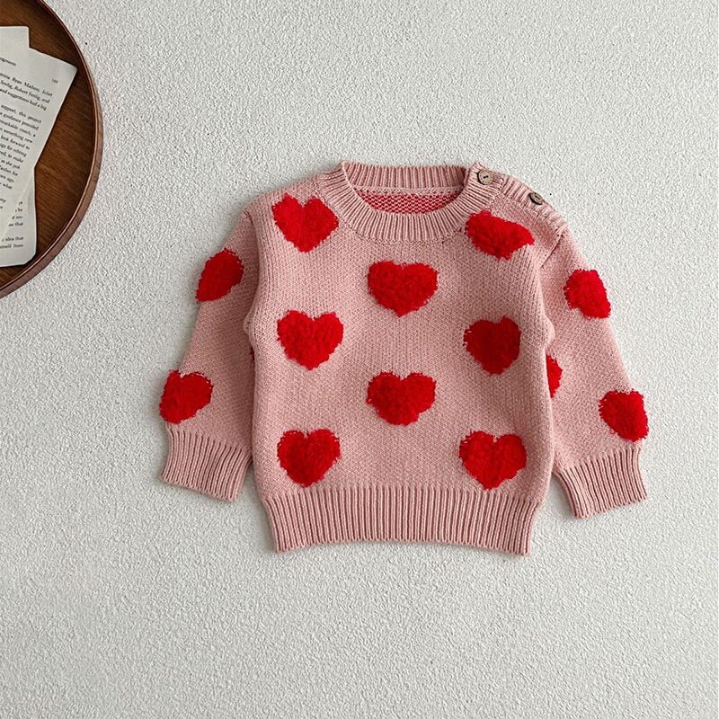 Fuzzy Heart Knit Pullover