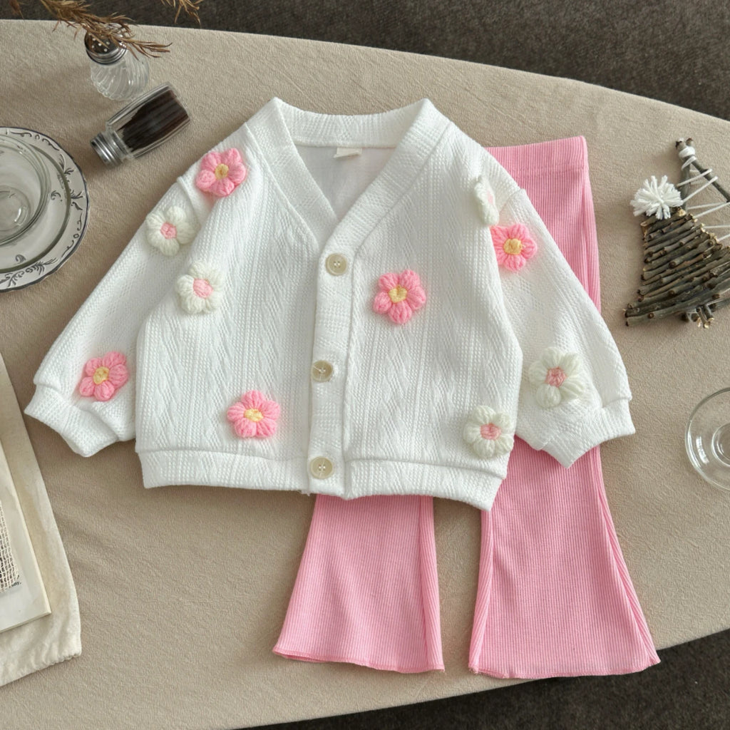 Pink Petal Knit Cardigan & Trouser Set