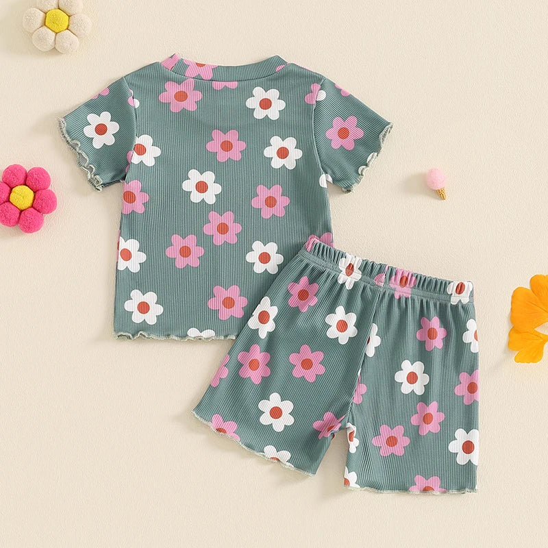 Flower Power Ribbed Tee & Shorts Set