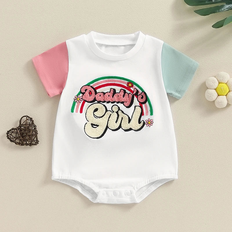 Daddy's Girl Embroidery Rainbow Romper