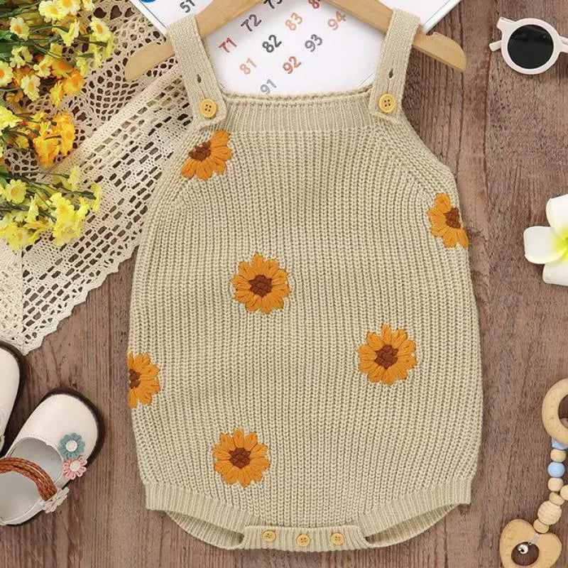 Sunflower Embroidery Knit Romper